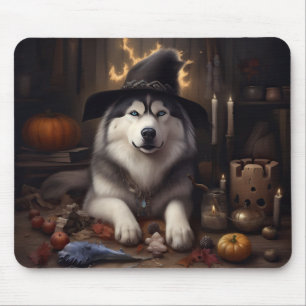 Alaskan Malamute Pumpkins Halloween Beängstigend Mousepad