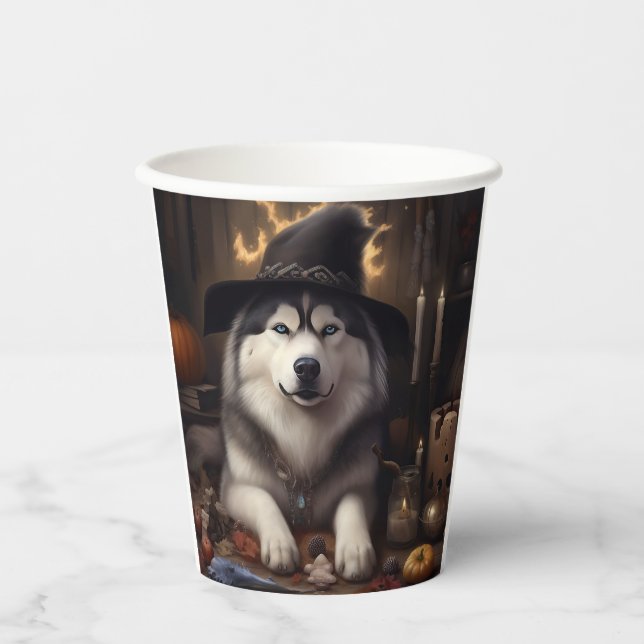 Alaskan Malamute Pumpkins Halloween Beängstigend Pappbecher (Vorderseite)