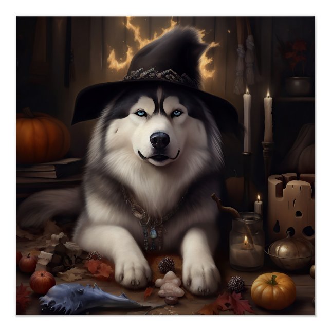 Alaskan Malamute Pumpkins Halloween Beängstigend Poster (Vorderseite)
