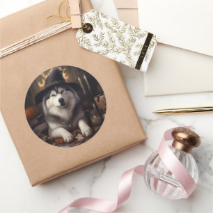 Alaskan Malamute Pumpkins Halloween Beängstigend Runder Aufkleber