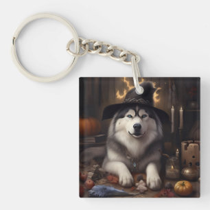 Alaskan Malamute Pumpkins Halloween Beängstigend Schlüsselanhänger
