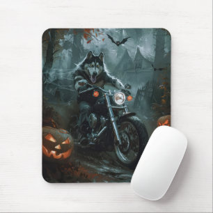 Alaskan Malamute Riding Motorrad Halloween Beängst Mousepad