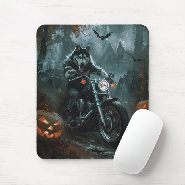 Alaskan Malamute Riding Motorrad Halloween Beängst Mousepad (Mit Mouse)
