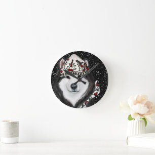 Alaskan Malamute Runde Wanduhr