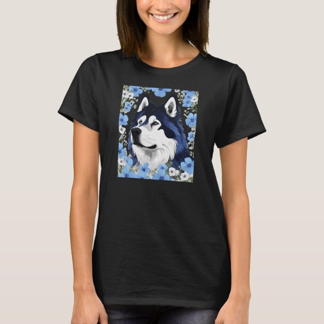 Alaskan Malamute Schlittenhund umgeben von Blau T-Shirt (Vorderseite)