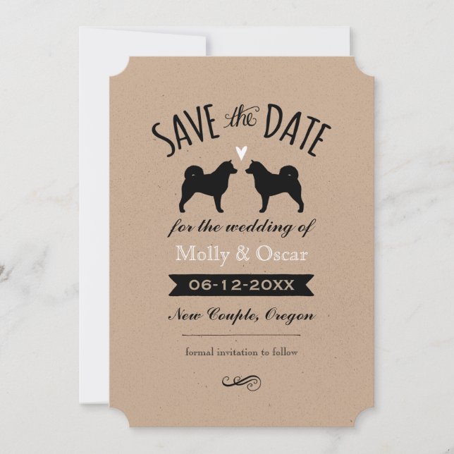Alaskan Malamute Silhouetten Hochzeitssache Datum  Save The Date (Vorderseite)