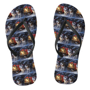 Alaskan Malamute Snowy Sleigh Riff Weihnachten Flip Flops