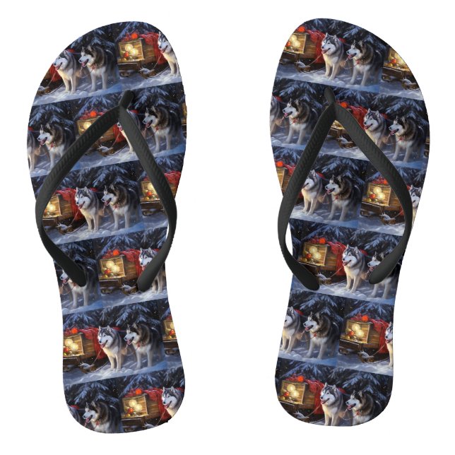 Alaskan Malamute Snowy Sleigh Riff Weihnachten Flip Flops (Fußbett)