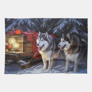 Alaskan Malamute Snowy Sleigh Riff Weihnachten Geschirrtuch