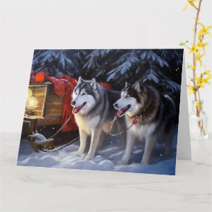 Alaskan Malamute Snowy Sleigh Riff Weihnachten Karte
