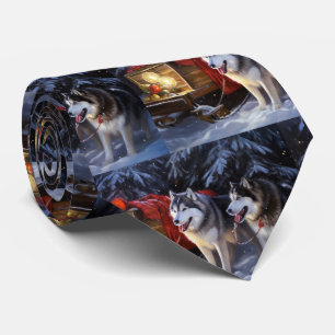 Alaskan Malamute Snowy Sleigh Riff Weihnachten Krawatte