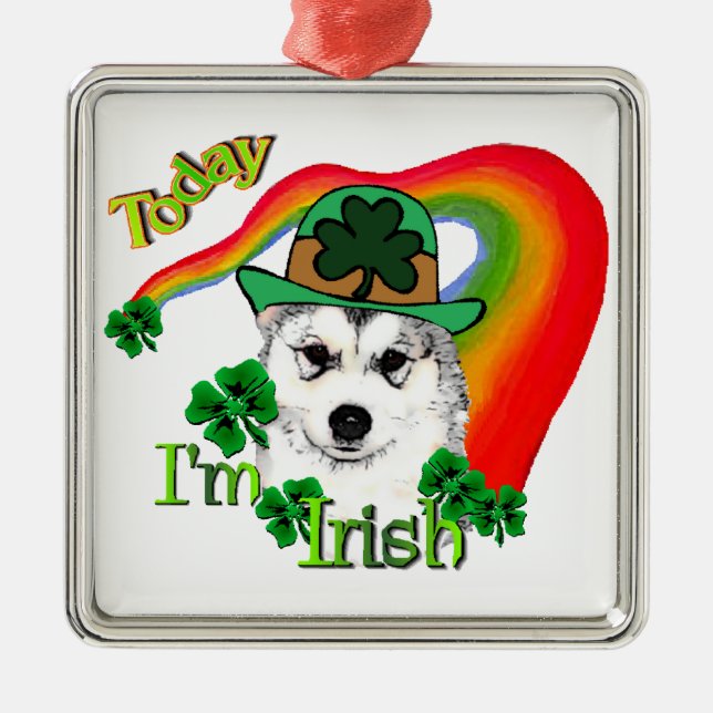Alaskan Malamute St. Patrick's Day Silbernes Ornament (Vorne)