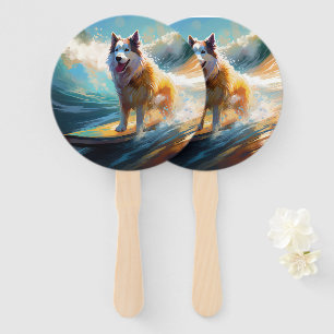 Alaskan Malamute Strand Surfen Malerei Fächer