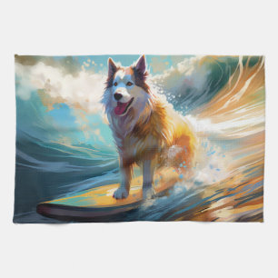 Alaskan Malamute Strand Surfen Malerei Geschirrtuch