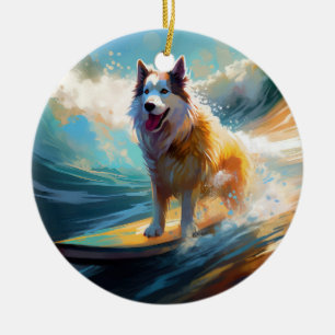 Alaskan Malamute Strand Surfen Malerei Keramik Ornament