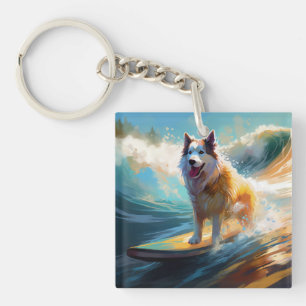 Alaskan Malamute Strand Surfen Malerei Schlüsselanhänger