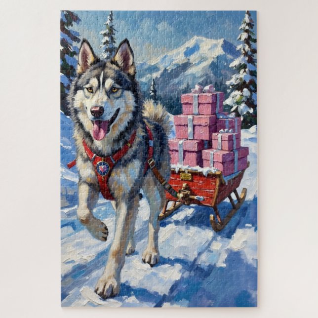 Alaskan Malamute Valentine's Day Sled Delivery Puzzle (Vertikal)