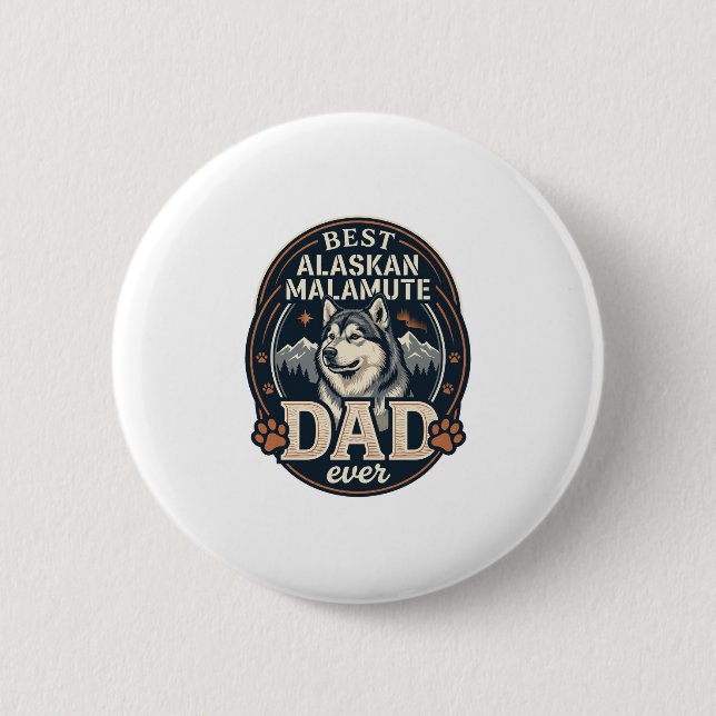 Alaskan Malamute Vater Hund Portrait Berge Abzeich Button (Vorderseite)
