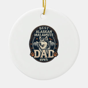 Alaskan Malamute Vater Hund Portrait Berge Abzeich Keramik Ornament
