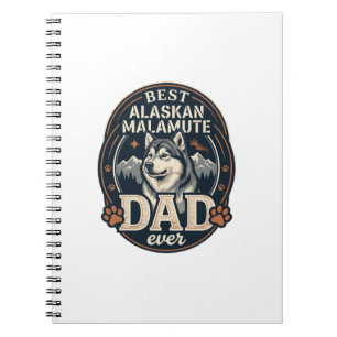 Alaskan Malamute Vater Hund Portrait Berge Abzeich Notizblock
