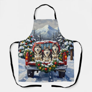 Alaskan Malamute Weihnachten Rotes Lastwagen Ferie Schürze