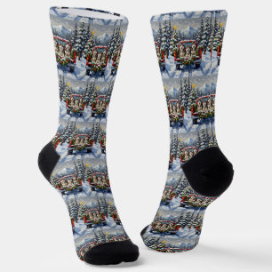 Alaskan Malamute Weihnachten Rotes Lastwagen Ferie Socken