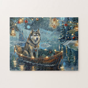 Alaskan Malamute Weihnachtliche Reise Puzzle