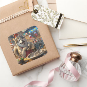 Alaskan Malamute Weihnachtsbacken: Festliches Weih Quadratischer Aufkleber