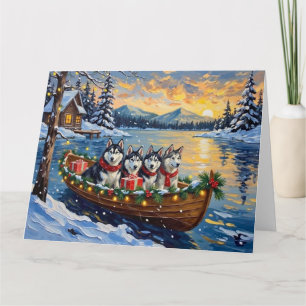 Alaskan Malamute Weihnachtsboot Urlaub Karte