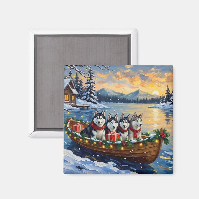 Alaskan Malamute Weihnachtsboot Urlaub Magnet (Vorderseite/Rückseite)