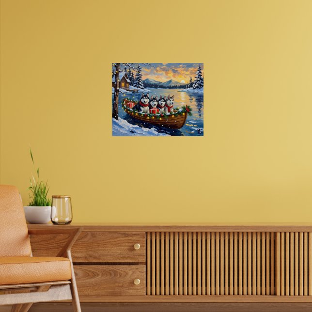 Alaskan Malamute Weihnachtsboot Urlaub Poster (Wohnzimmer 2)