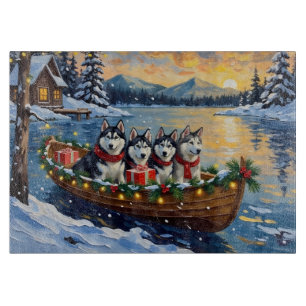 Alaskan Malamute Weihnachtsboot Urlaub Schneidebrett