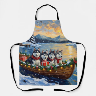 Alaskan Malamute Weihnachtsboot Urlaub Schürze