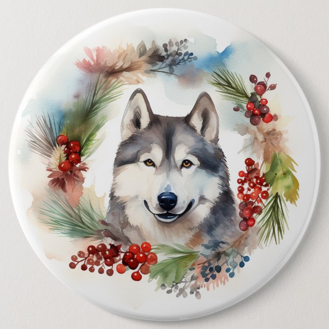 Alaskan Malamute Weihnachtsfeiertag Button (Vorderseite)