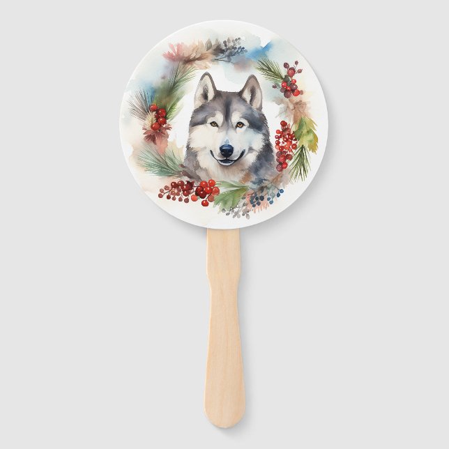 Alaskan Malamute Weihnachtsfeiertag Fächer (Rückseite)