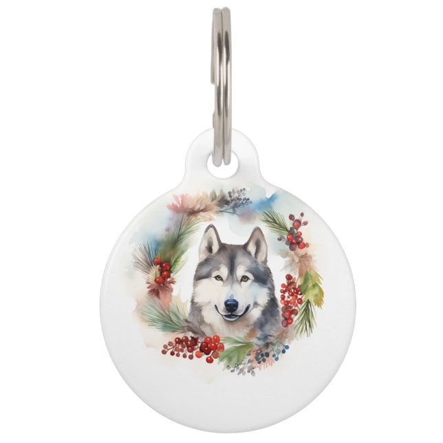 Alaskan Malamute Weihnachtsfeiertag Haustiermarke (Rückseite)