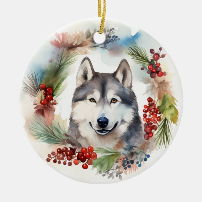 Alaskan Malamute Weihnachtsfeiertag Keramik Ornament (Vorne)
