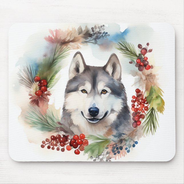 Alaskan Malamute Weihnachtsfeiertag Mousepad (Vorne)