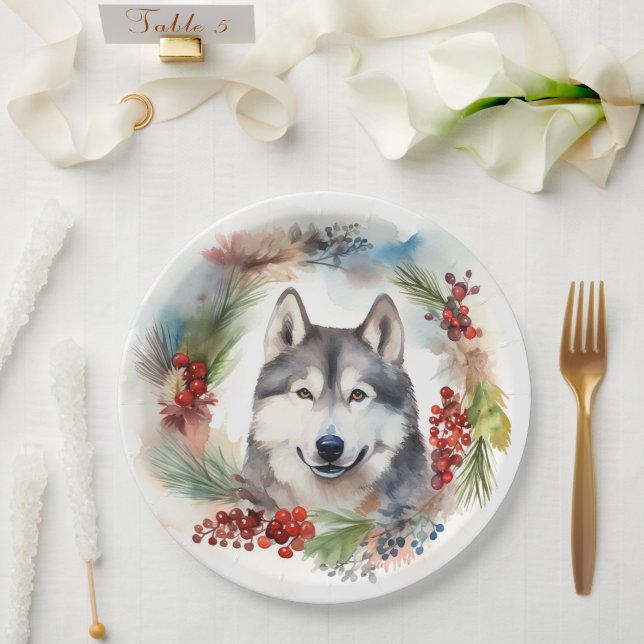 Alaskan Malamute Weihnachtsfeiertag Pappteller (Hochzeit)