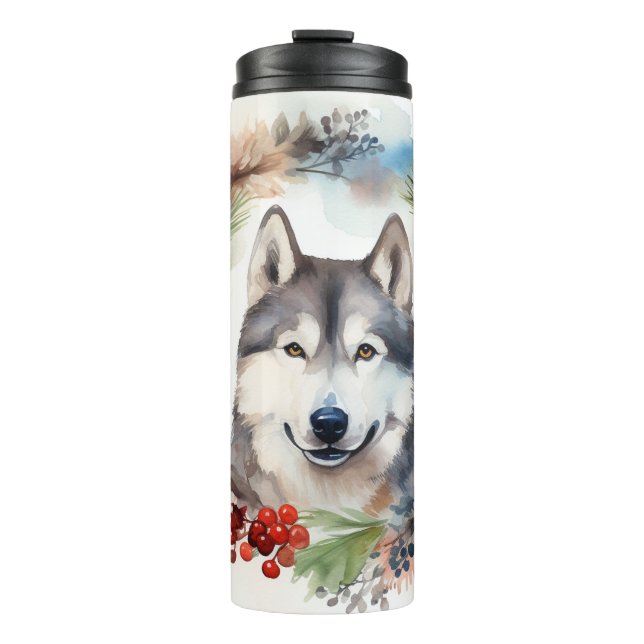 Alaskan Malamute Weihnachtsfeiertag Thermosbecher (Vorderseite)