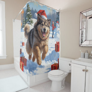 Alaskan Malamute Weihnachtsfest Schneeszene Duschvorhang