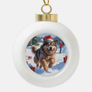 Alaskan Malamute Weihnachtsfest Schneeszene Keramik Kugel-Ornament