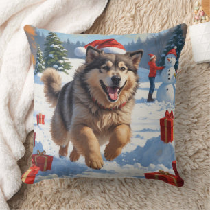 Alaskan Malamute Weihnachtsfest Schneeszene Kissen