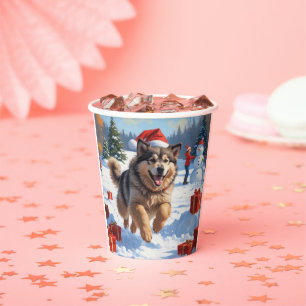 Alaskan Malamute Weihnachtsfest Schneeszene Pappbecher