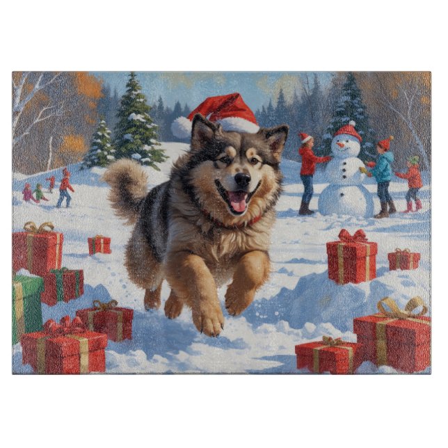 Alaskan Malamute Weihnachtsfest Schneeszene Schneidebrett (Vorderseite)