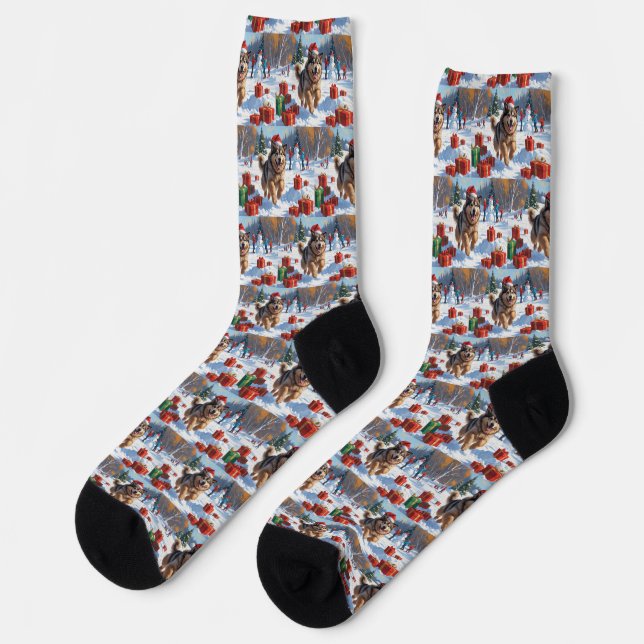 Alaskan Malamute Weihnachtsfest Schneeszene Socken (Linkes Detail)
