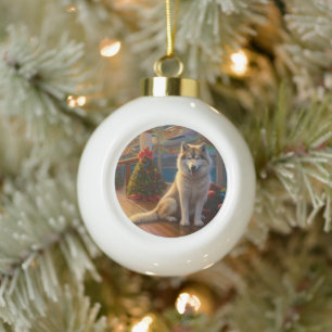 Alaskan Malamute Weihnachtskreuzfahrt: Pawsome Fer Keramik Kugel-Ornament