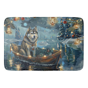 Alaskan Malamute Weihnachtsreise Badematte
