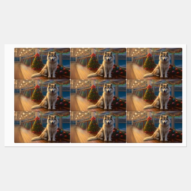 Alaskan Malamute Weihnachtsreise: Feierabend Etiketten (Blatt)