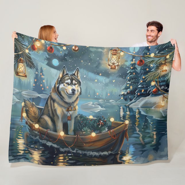 Alaskan Malamute Weihnachtsreise Fleecedecke (Beispiel)